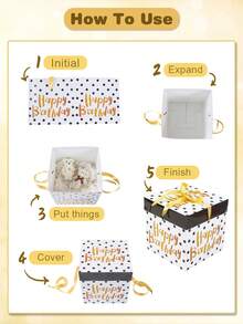 1个黑白圆点生日礼物盒，带盖和丝带，黑白金主题生日礼物包装盒，生日派对礼物包装用品，生日快乐派对用品，生日礼物收纳盒，生日装饰，生日礼物，派对礼品 - 白底黑點 - 查看 11