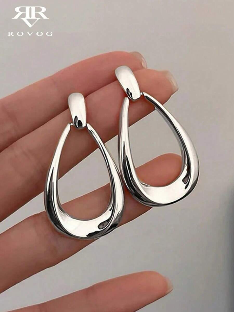 1 Pair Elegant Geometric Design Drop Earrings For Women Girls Party Daily Wear Vacation Gift Fashion Jewelry Statement Accessories - 黑色 - 查看 1