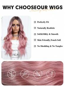 耐热长波浪卷假发 渐变粉色假发 女士长卷假发 女孩合成假发 日常派对使用 日常派对角色扮演假发，送给女朋友的派对服装礼物 - 漸層粉紅色 - 查看 3