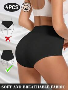 MEIYATING 4pcs Women High Waist Tummy Control White Cotton Letter Print Briefs - Multicolor - View 3