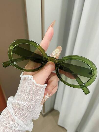 1 chiếc kính gọng nhỏ hình oval kiểu retro Y2K, thời trang tối giản, phù hợp cho kỳ nghỉ.