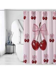 1/4pcs Pink Bow & Cherry Pattern Bathroom Curtain Set, Modern Style Home Decor Printed, Washable, Fashionable Theme, Suitable For All Seasons, Easy Installation - Includes 12 Hooks For Bathroom, Guest Room, Bedroom, Living Room - Multicolor - View 19
