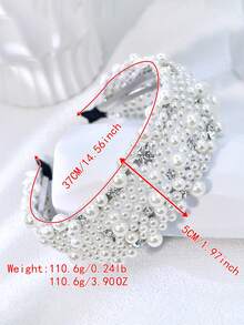 1件珍珠发箍，优雅简约设计，饰以水钻，宽边头饰，适合新娘、婚礼、节日、派对、约会、休闲、情人节等场合，女士发饰 - 白色 - 查看 3