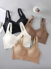 4 Pcs/Set Women's Seamless Solid Color Wire-Free Sports Bra, Providing Gathering And Soft Support, Suitable For Running And Yoga, With Comfortable Wide Straps.,Women's Bras,New Years Outfit Women,4 PSC Of Beautiful Back Soft Support Lifting Seamless Underwear Gathered Breathable Side Breasts Without Steel Ring Bra - 彩色 - 查看 10