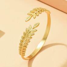 1pc Women's Bracelet, Summer Beach Wear Non-Fading 18K Gold Plated Stainless Steel Wheat Ear Open Cuff Bracelet, Daily Accessory Gift - Yellow Gold - View 10