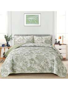 3 Pieces  Purple/Blue/Grey/Green Flower Quilt Set Twin Full Queen King Size, Paisley Patchwork Plaid Bedspread Bedding Sets Boho Damask Soft Microfiber Coverlet Set For All Season