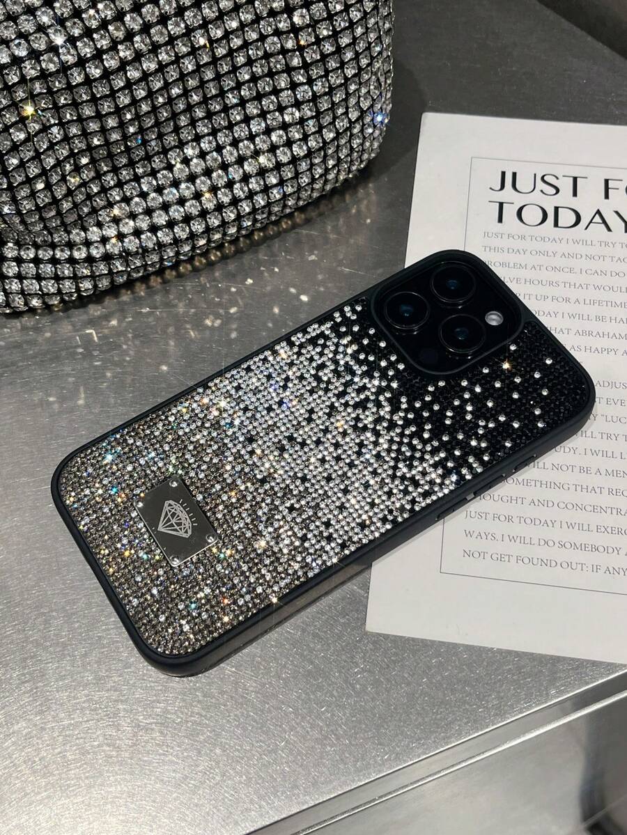 Black Rhinestone Sequin Shiny Soft Touch Comfortable 1pc Full Coverage Phone Case Compatible With Iphone 16 Party Gift Encrusted
