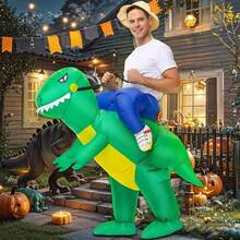 [Valentine Special] Lightweight Inflatable Dinosaur Costume With Fan - Blow Up T-Rex Halloween Outfit For Adults, Funny Party & Cosplay Costume - 綠色 - 查看 5