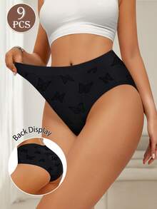 MEIYATING 9条/包 女士无缝提花低腰舒适内裤，时尚印花 - 彩色 - 查看 5