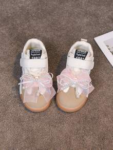 1 Pair Fashion Leather Soft Sole Bow Hook And Loop Casual Sneakers, Versatile Baby/Toddler Girls & Boys Comfortable Non-Slip Athletic Shoes - Khaki - View 4