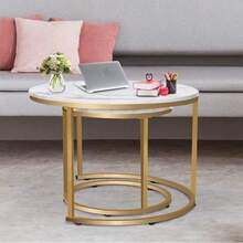 Nesting Coffee Tables Set Of 2 Round Stacking Sofa Side Tables For Living Room - 白色 - 查看 7