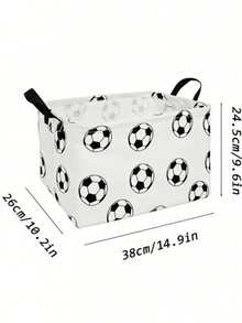大型黑白足球图案洗衣篮 - 可折叠圆形篮，配有结实耐用的布质提手，足球主题房间装饰，便携式衣物收纳箱，洗衣篮 - 黑色 - 查看 5