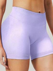 Plus Size High Waist Tummy Control Shorts, Hidden Lift Skinny Cycling Shorts Summer Sports - Lilac Purple - View 5
