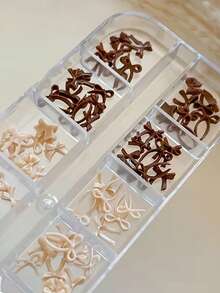 A Box Of 12-Compartment Bow Nail Art Accessories, Autumn And Winter Maillard 3D Bow Mixed Resin Nail Art Accessories, Mini Bow Nail Art Decorations, Brown/Beige/White 3D Resin Bow Nail Art Accessories, Self-Adhesive Nail Art Decoration Accessories Suitable For Nail Art - Multicolor - View 7