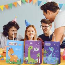 8/16/24pcs Random Dinosaur Pattern Gift Bags, Suitable For Party Birthday Gift Bags, Kraft Paper Bags, Souvenirs Bags, Holiday Gift Bags, Souvenir Packaging - Multicolor - View 12