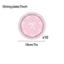 Pink Bow Plate Napkins And Paper Cups Set, Pink Bow Plate, Napkins And Paper Cups Party Supplies, Paper Plate Party Utensils Suitable For Birthdays, Weddings, Parties, Families, Picnics - Multicolor - View 4