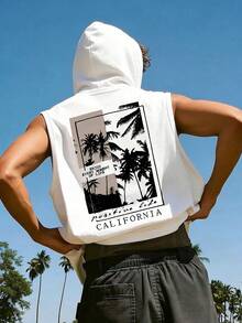 Men's Printed Casual Sleeveless Hooded Tank Top | Exquisite Design | Summer Essential | Fashionable Matching, Showcasing Your Style - White - View 2