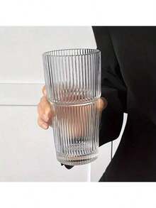 4PCS Vintage Striped Tumblers, Tumblers With Glass Straws, 19oz Coffee Cups, Thickened High Borosilicate Material Tumblers, Perfect For Iced Coffee, Juice, Beverages, Home, And Parties - Clear - View 5