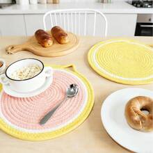 2pcs/Set Round 11.81inch(30cm) Cute Fruit Shaped Heat Insulation Placemats, Thick Woven Rope Braided Insulation Mats, Suitable For Plates, Pots, Potted Plants