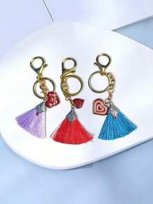 New Creative Heart & Letter Tassel Keychain - A - View 6