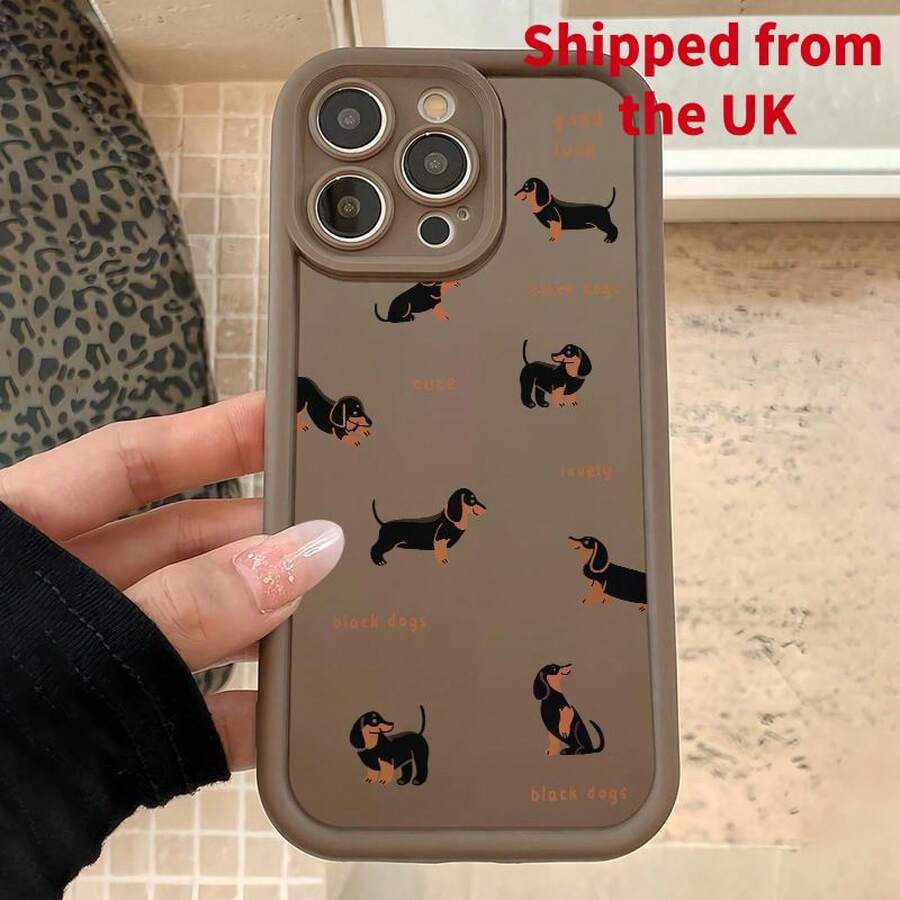 Dachshund Dog Pattern Phone Case, Cute Decorative Phone Protector Cover, Total Protective Shockproof Phone Cases Compatible With IPhone, Casing - Cool Brown - View 1