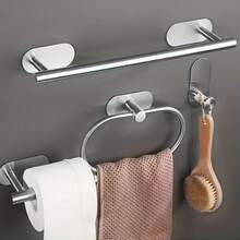 1 pieza/4 piezas/Portarrollos de papel higiénico de acero inoxidable montado en la pared, dispensador de toallas de papel para baño, sin perforación, portarrollos autoadhesivo, portarrollos de toallas de papel absorbente, portarrollos de papel higiénico, portarrollos de papel higiénico sin perforación, portarrollos autoadhesivo, portarrollos de toallas de papel absorbente, negro, plateado, dorado, accesorios de baño, sin perforación, montado en la pared, estante de almacenamiento de papel higiénico, accesorios de herrajes de baño, decoración de baño - Multicolor - Ver 3