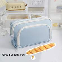 Summer Fresh Color Pencil Case Pen Bag Dual Layer Front Open Pocket Storage Pouch For Stationery School Back To School - Blue - View 18