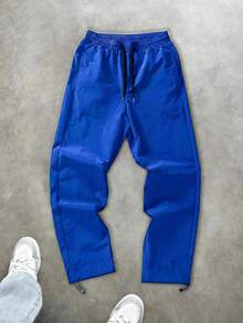 Men's Casual Loose Pants With Drawstring Waist And Back Pockets, Suitable For Casual Dates, Daily Walks - Blue - View 2