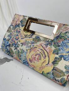 Vintage Chinese Style Embroidered Evening Bag, Oil Painting Jacquard, Floral Embroidery, Suitable For Cheongsam, Wedding, Party, Celebration, Birthday, Banquet, Matching Bridal Gown, Formal Dress, Best Holiday Gift For Women - Yellow - View 11