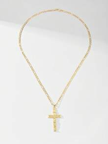 1pc Classic European Style Copper Jesus Cross Pendant Necklace, Limited Edition "Light Of Protection", Suitable As Gift For Christmas, Thanksgiving, Halloween, Mother's Day, Valentine's Day, Friends, Believers, First Holy Communion, Daily Wear And Prayer