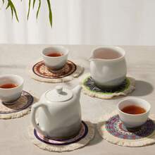 1pc Round Fringed Cup Mat Table Pad Retro Artistic Design For New Year Valentine Ramadan Home Party Supplies - Multicolor - View 8