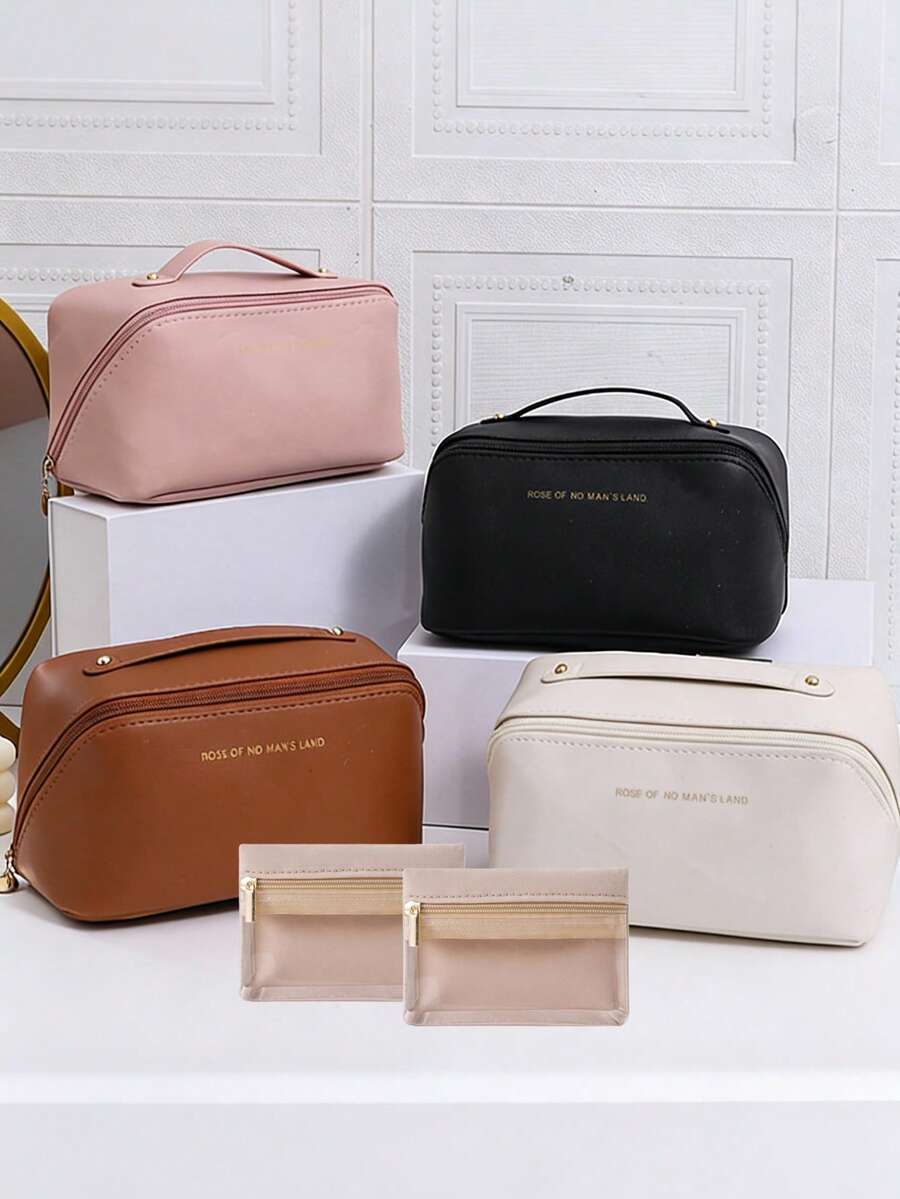 1/2pcs Travel Cosmetics Storage Bag, Large Capacity Handbag, Mini Jewelry Bag, Portable Makeup Bag With Handle, Multiple Compartments, Classified Storage For Cosmetics And Skincare Products, Jewelry Bag Can Store Necklaces, Rings, Earrings And Other Jewelry, Holiday Or Birthday Gifts, Valentine's Day Surprise Gifts, Women's Storage And Organization Bag, Travel Essentials, Student Dormitory Storage, Home Decoration Storage - Multicolor - View 1