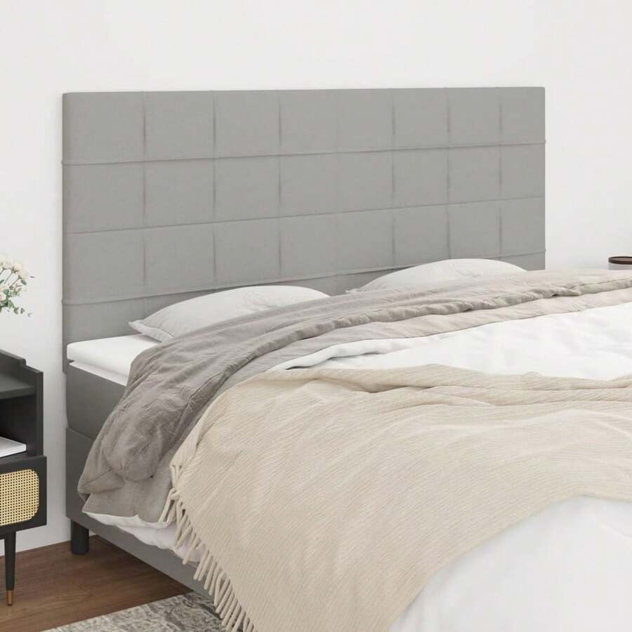 vidaXL Tête de lit Gris clair 200x5x118/128 cm Tessuto - Grigio - Visualizzare 1