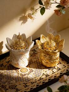 Incensário de resina em formato de flor (1 unidade) - Design criativo, ornamento de mesa requintado, estilo árabe do Oriente Médio, ideal para sala de estar, sala de família, escritório, meditação, decoração de festas e uma ótima opção de presente. - Multicolorido - Ver 2