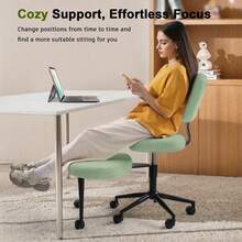 Ergonomic Cross Legged Office Chair,Height Adjustable Meditation Chair With Wheels,ADHD Chair For Adults,Teddy Fabric Yoga Kneeling Chairs With Comfortable Back Support (Green) - 薄荷綠 - 查看 6