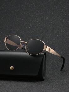 2pcs Back-To-School Metal Small Frame Oval Geometric Hexagon Pattern Fashion Glasses, Versatile High-End Driving Fashion Glasses For Women, Stylish Retro Metal Cat Eye Wide Frame Fashion Glasses For Photo, Holiday Shades - Diamond Gold Frame/full Tea + Round Silver Frame/full Gray - View 13
