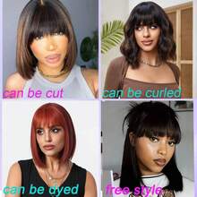 14 Inch 4x4 Lace Auburn Hair Wig With Bangs Layered Curtain Bangs Straight Closure Front Glueless Put On And Go Bob 4# Brown Real Human Hair Wigs - S4 - View 7