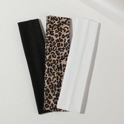 3pcs Women Leopard Print Sports Headbands, Elastic Sweat-Absorbent Casual Hair Accessories For Daily Wear Women Sweatband Casual Hair Band Elegant Head Scarf