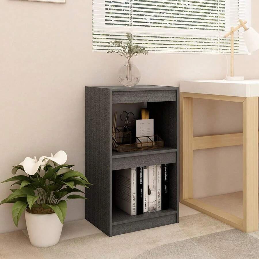vidaXL Biblioteca gris madera de pin macizo 40x30x71,5 cm - Gris - Ver 1