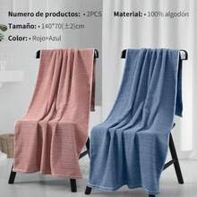 Juego de toallas de baño 2 pack alta calidad 100% algodón toalla de baño altamente absorbentes de secado rápido para múltiples aplicaciones color rojo y azul - Rojo + Azul - Ver 1