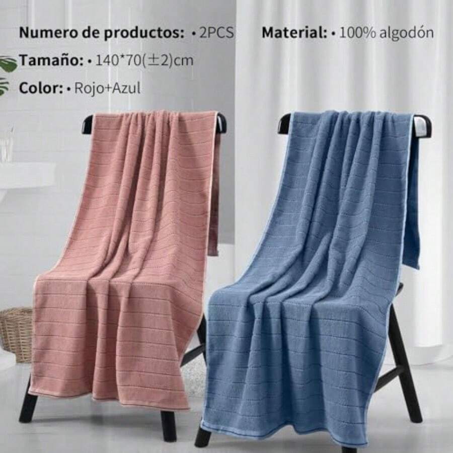 Juego de toallas de baño 2 pack alta calidad 100% algodón toalla de baño altamente absorbentes de secado rápido para múltiples aplicaciones color rojo y azul - Rojo + Azul - Ver 1