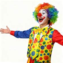 3/5件套小丑服装套装，趣味小丑卷发、假鼻子、背心、蝴蝶结、领带，适合狂欢节、万圣节、圣诞节、马戏团小丑、角色扮演派对等场合。 - 彩色 - 查看 9