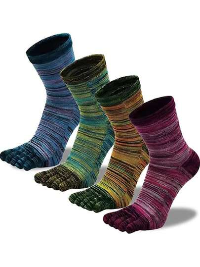 1/2/4 Pairs Men's Five Finger Sports Socks, Toe Socks, Mid-Calf Socks For Running, Breathable & Sweat-Absorbent, Durable, Couple Socks