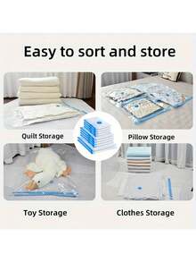 4pcs Extra Large Vacuum Storage Bag Set, Space-Saving, Reusable, Waterproof And Moisture-Proof Compression Bags, Suitable For Clothes And Bedding, Travel Luggage, Blankets, Quilts, Suitable For Dormitories, Wardrobes, And Moving - Clear - View 4