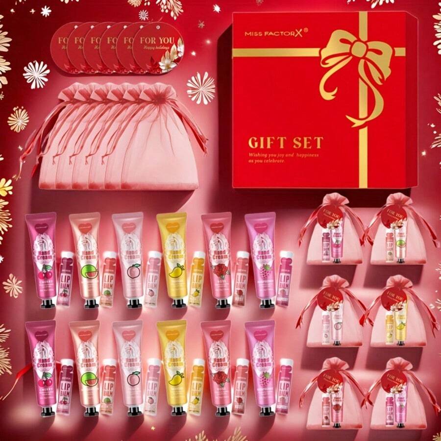 48PCS/Box Premium Gift Set Wedding Thank You Gift Set 6 Scents - Hand Cream Lipstick Set Durable Moisture With Thank You Card And Organza Gift Bag Women's Gift Party Party Gift Assembly Distribution - 高級禮品套裝 - 查看 1