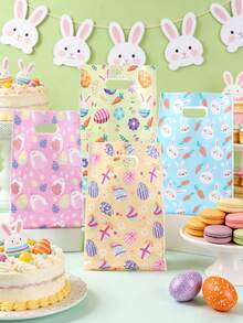 10/25/50个装复活节礼品袋，混合复活节卡通兔子图案礼品包装袋，适用于复活节派对装饰、复活节派对回礼、复活节欢乐装饰、可爱复活节兔子购物袋、复活节小物件收纳袋、复活节糖果袋、复活节家庭聚会餐桌装饰 - 復活節混款滿版卡通兔子 - 查看 7