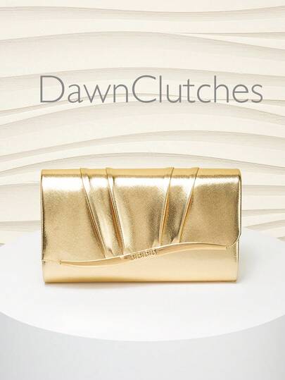 1pc Women's Luxury Leather Pleated Clutch Bag, Gold Color, Suitable For Matching With Formal Dresses, Weddings, Parties, Proms, Birthdays. Comes With Metal Chain Strap. Great Gift For Valentine's Day.