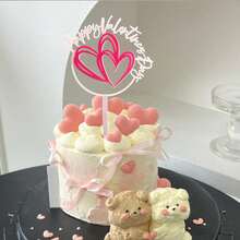 情人节快乐蛋糕装饰插牌，婚礼生日蛋糕装饰插牌，情人节心形纸杯蛋糕装饰插牌，塑料亚克力情人节蛋糕装饰 - 彩色 - 查看 5