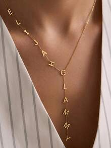 1PC [Customized] Letter Name Y Necklace, Stainless Steel Jewelry, Minimalist Necklace, Personalized Gift For Her, Women's Necklace, Women's Jewelry, Custom Name Gift, Custom Necklace, Suitable For Daily Wear, Valentine's Day, Mother's Day, Eid Gift, Custom Fashion Gift, Personalized Custom Gift - Multicolor - View 5