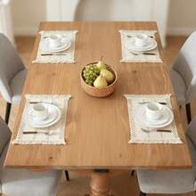 1pc/2pcs/6pcs Bohemian Style Woven Placemat, Simple Dining Mat With Tassel Edging, Food Plate Insulation Pad - Multicolor - View 5